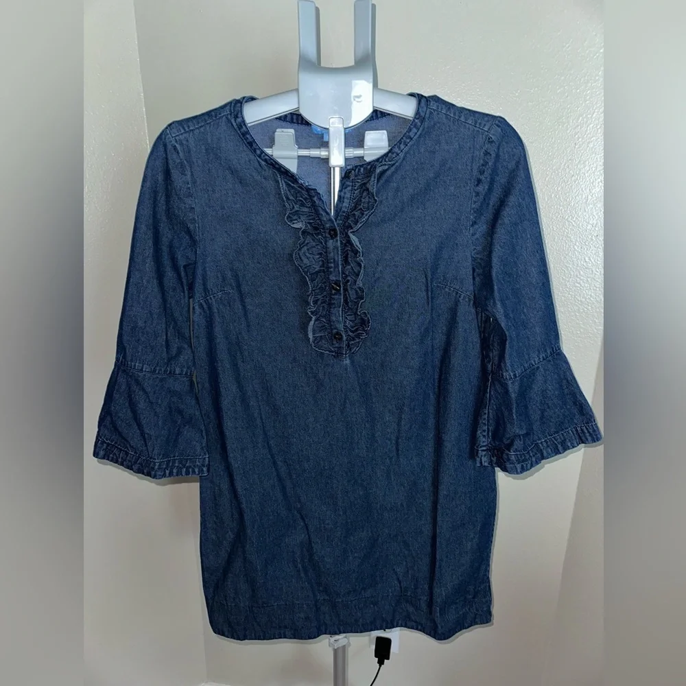 Draper James Chambray Ruffle Shift Dress - Picture 3 of 7